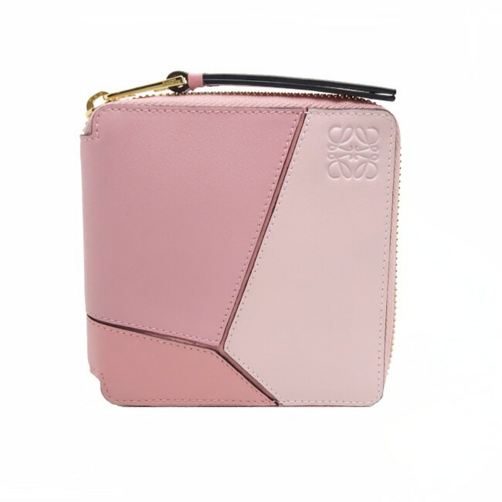 Loewe Wallet Bi fold Zip Around Puzzle Calf Leather Pink